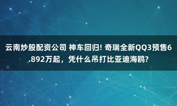 云南炒股配资公司 神车回归! 奇瑞全新QQ3预售6.892万起，凭什么吊打比亚迪海鸥?